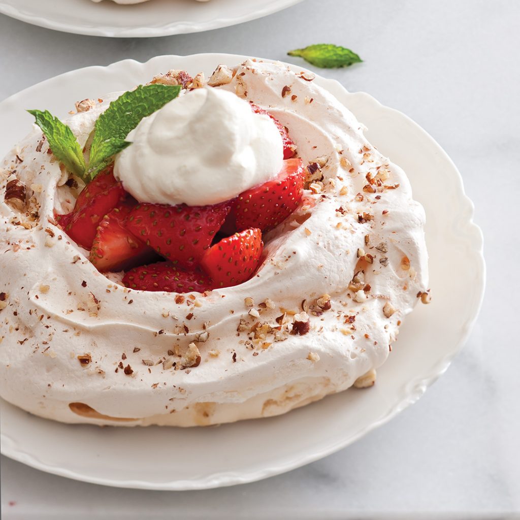 Pecan Pavlovas with Strawberries