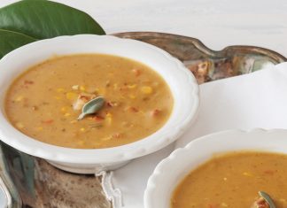 Bisque of Curried Pumpkin, Crawfish, and Corn