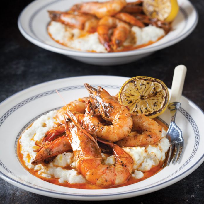 BBQ Shrimp and Hatch Green Chile Grits
