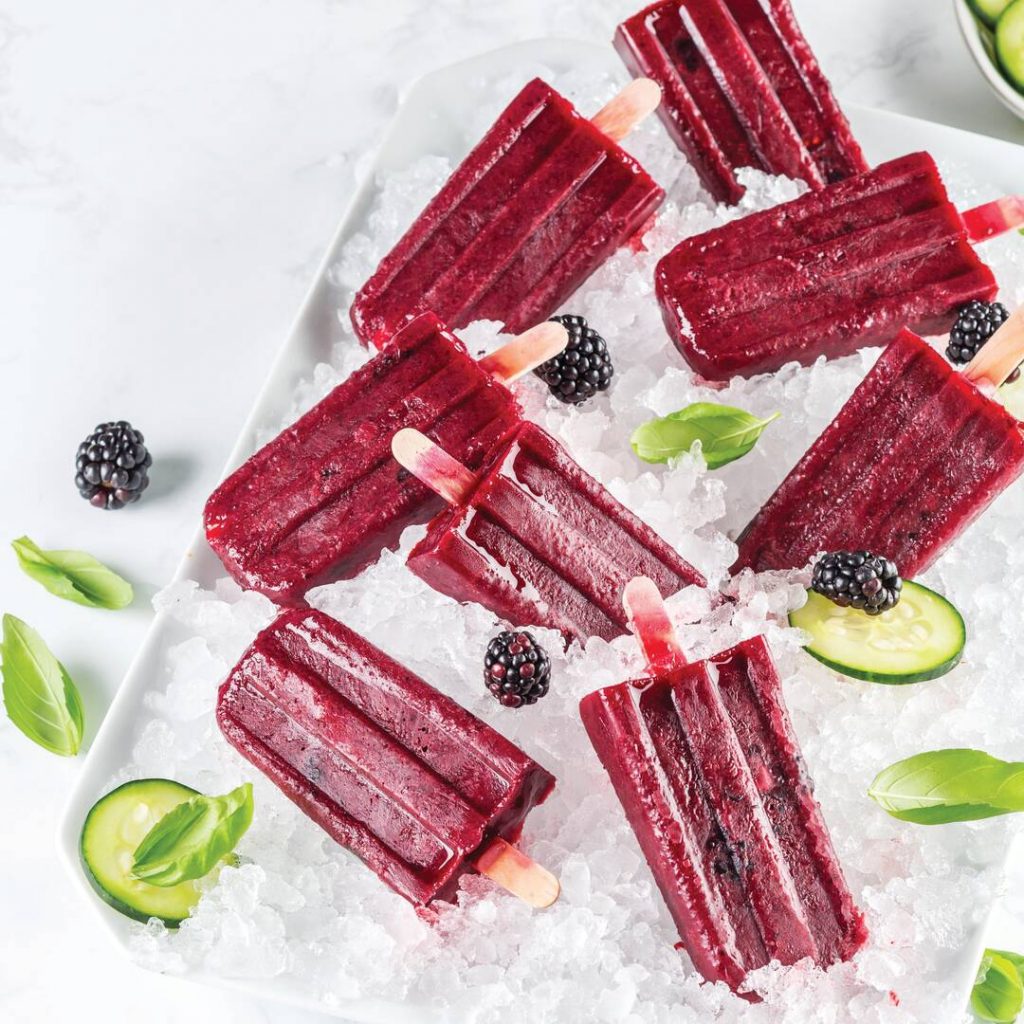 Blackberry-Cucumber Basil Ice Pops