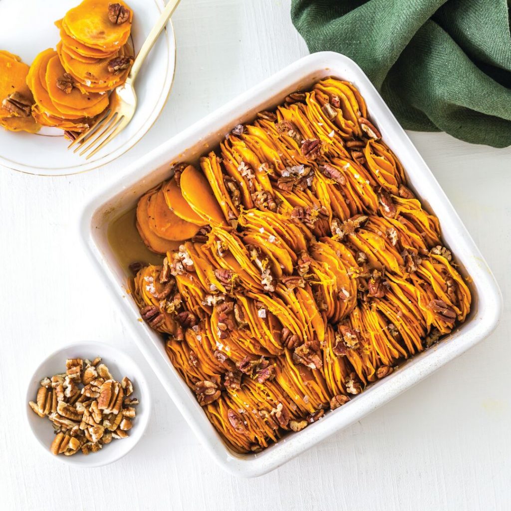 Pecan Hasselback Sweet Potatoes
