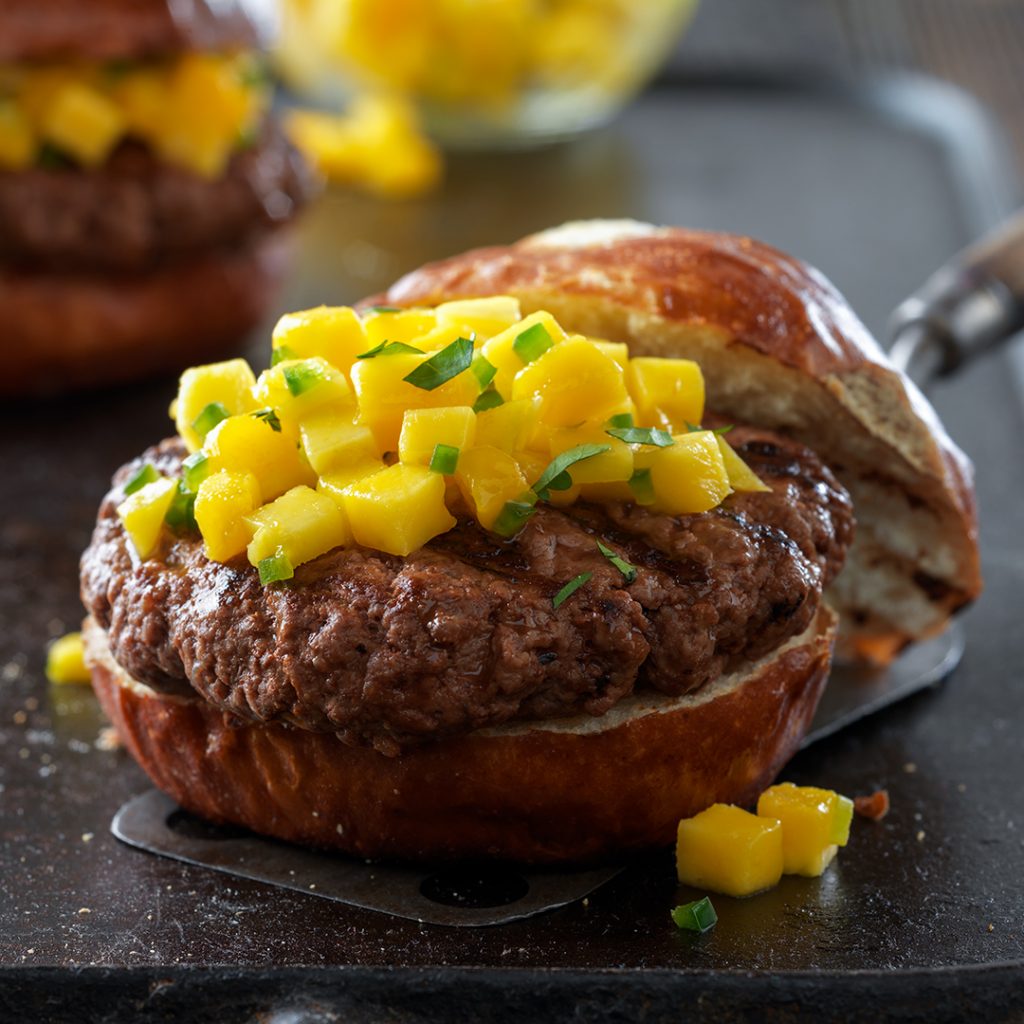 Caribbean Beef Burgers with Mango Salsa