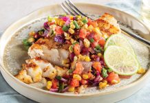 Grilled Grouper with Creole Tomato and Charred Corn Salsa grouper