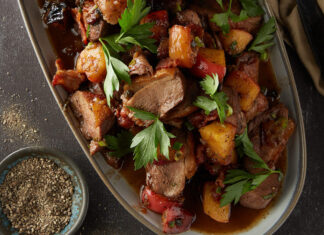 Dad’s Duck Dinner Indulge in this tantalizing Louisiana dish that utilizes one of our favorite ingredients: duck! While we used farm-raised duck in this recipe, Chef Jean-Paul enjoys duck hunting and wild duck makes for an incredible addition. This duck is plated with apples and herbs.