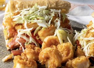 Overstuffed Shrimp Po’ Boy This fully dressed and overstuffed Shrimp Po’ Boy is a celebration of all things great out of the Bayou State! Succulent shrimp spill out of the bread, standing as a delicious reminder of Louisiana’s food culture: honoring plentiful and vibrant abundance.