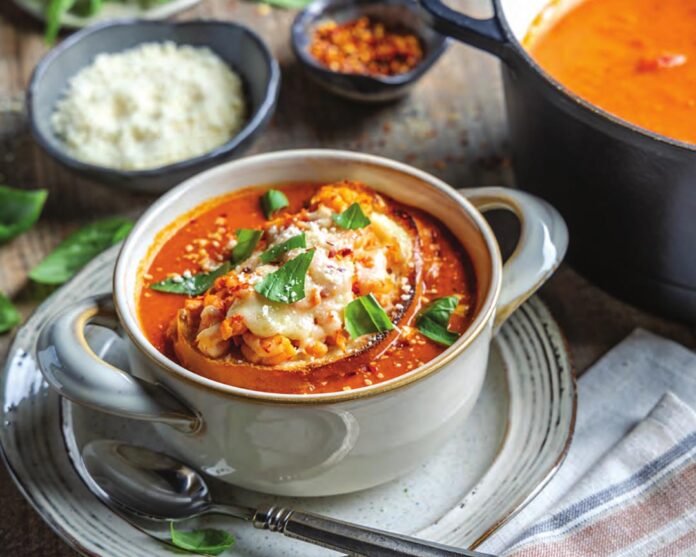 Spicy Cajun Tomato Soup with Crawfish Toast