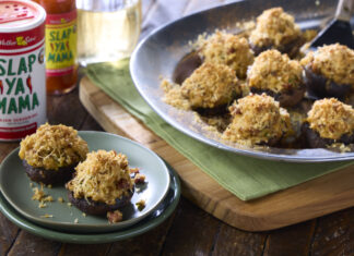Crab- and Andouille-Stuffed Mushrooms stuffed mushrooms