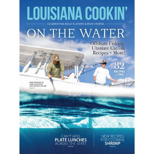 Louisiana Cookin cover featuring men fishing from boat in blue ocean