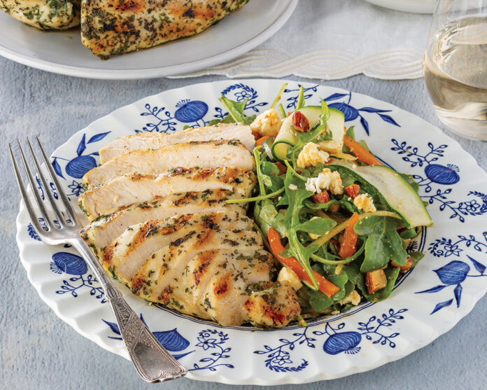 Herbed Grilled Chicken with Harissa-Honey Arugula Salad