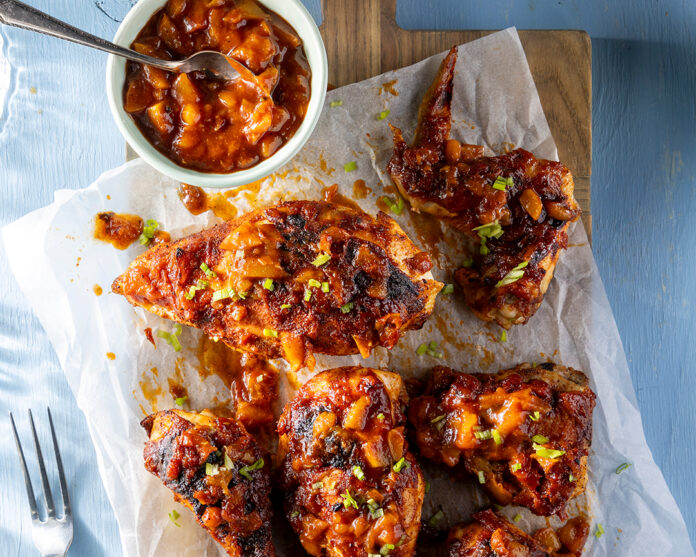 Grilled Chicken with Roasted Peach Barbecue Sauce
