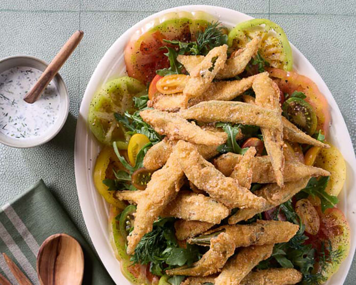 Fried Okra and Tomato Salad