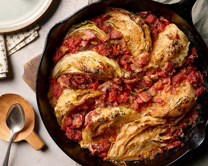 Bacon-Braised Cabbage and Tomatoes
