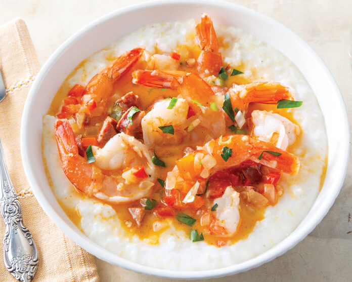 Shrimp and Grits with White Wine Sauce
