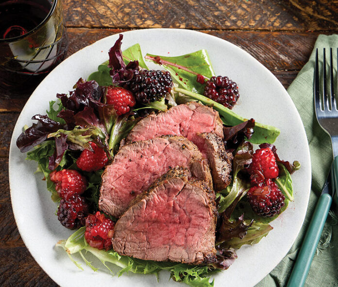 Loin of Venison with Blackberries over Mixed Greens