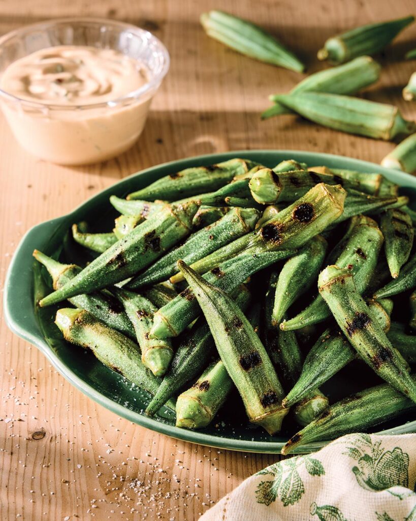 Grilled Okra with Spicy-Sweet Dipping Sauce