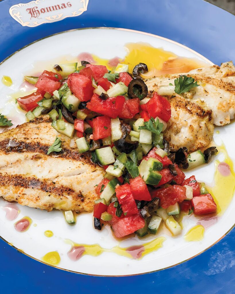 Grilled Redfish with Cucumber-Watermelon Salsa